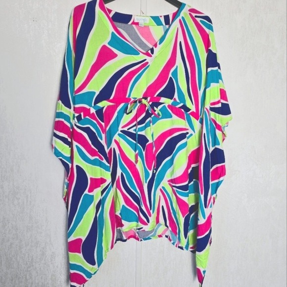 Escapada Ladies L/XL Aegean Blue Poppy Short Sleeve Kimono Cover Up Beach Summer - Picture 2 of 8